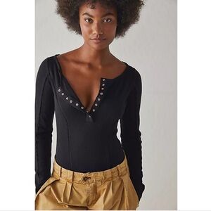 Free People Sloane Bodysuit in Black